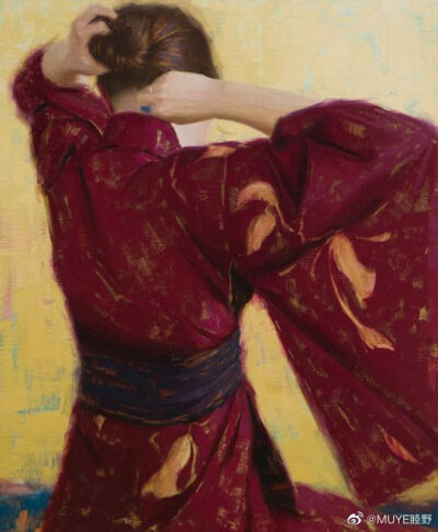 美国当代画家Aaron Westerberg（b.1974）的画，画家尤其喜爱描绘身穿日本服饰的女性形象。 ​​​