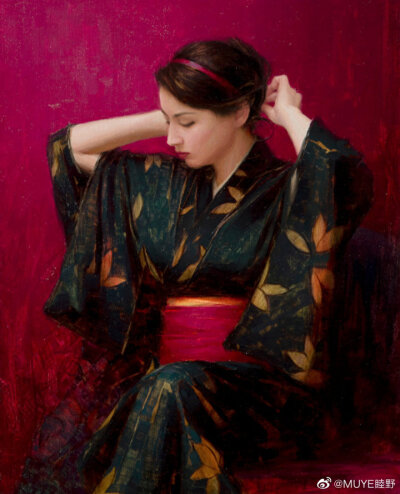 美国当代画家Aaron Westerberg（b.1974）的画，画家尤其喜爱描绘身穿日本服饰的女性形象。 ​​​