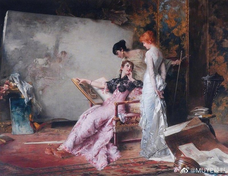 19世纪德国画家Conrad Kiesel（1846-1921）擅长细腻描绘年轻漂亮的女孩和妇女，其肖像画作品在柏林艺术学院展览中多次获得金奖。 ​​​