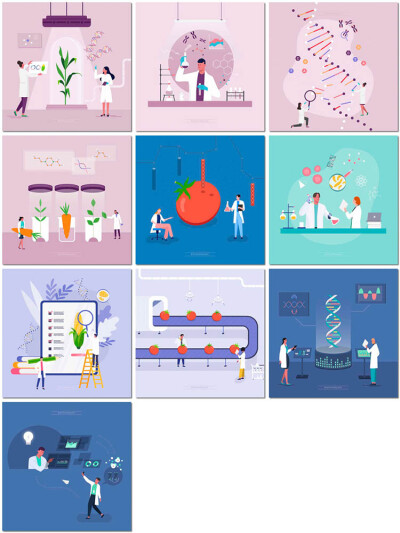 2D卡通人物网页医疗科研植物栽培基因插图插画海报设计模板素材