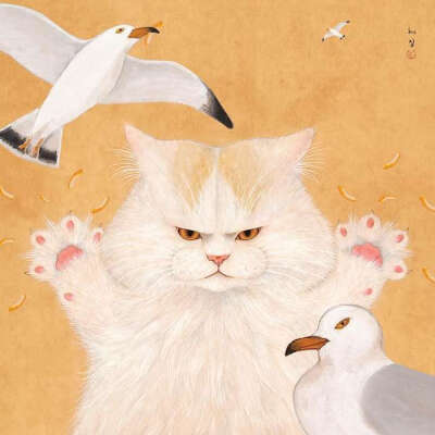 猫咪 手绘 插画 韩国画师HYE JIN作品