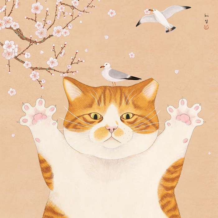 猫咪 手绘 插画 韩国画师HYE JIN作品