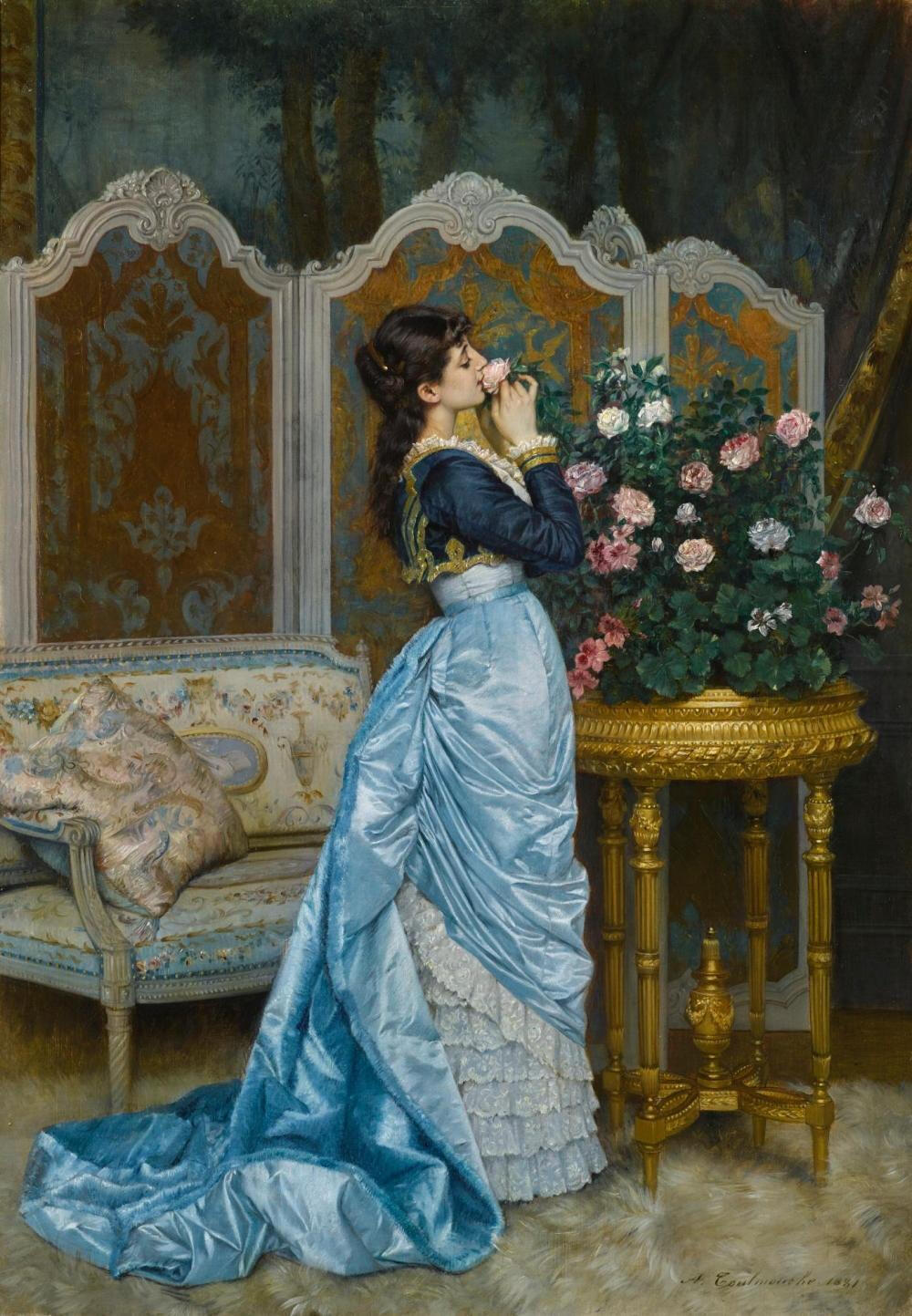 [蓝色礼裙子| Auguste Toulmouche（法国画家）
#有距离感的裙子# ​ ​​​