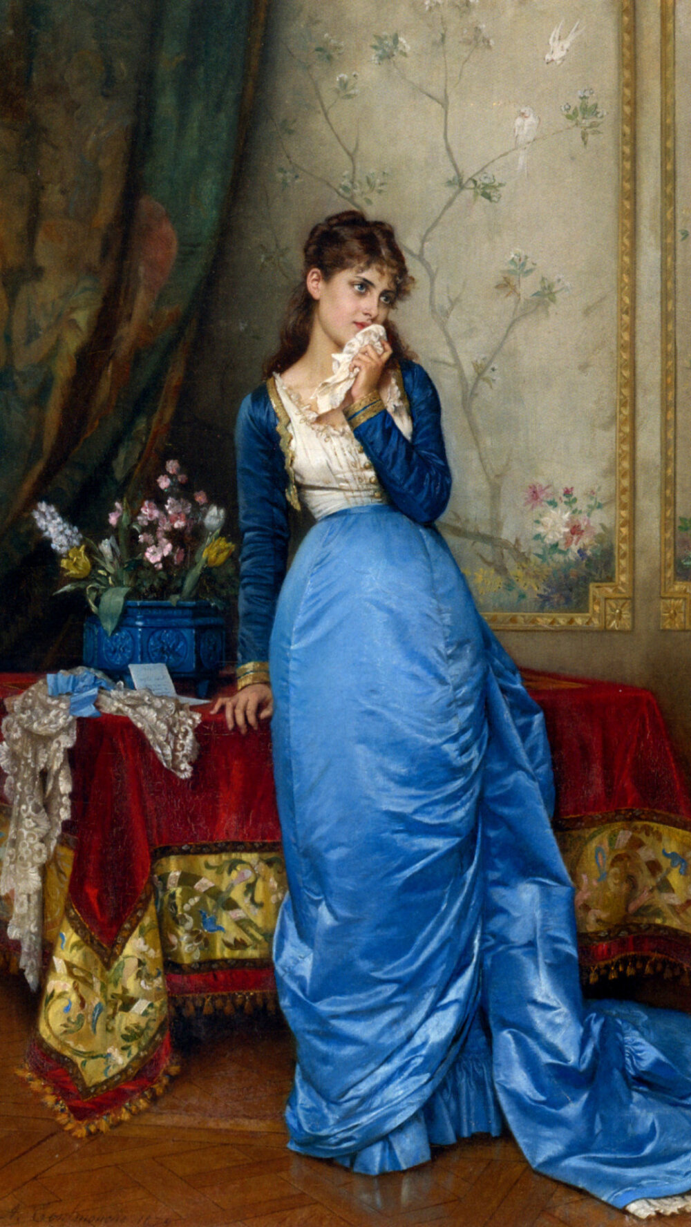 [蓝色礼裙子| Auguste Toulmouche（法国画家）
#有距离感的裙子# ​ ​​​