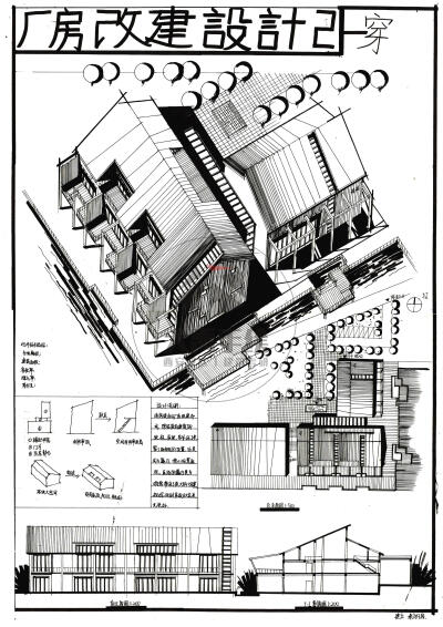 今日分享二：厂房改建设计--大禹手绘2020寒假班建筑快题作品欣赏