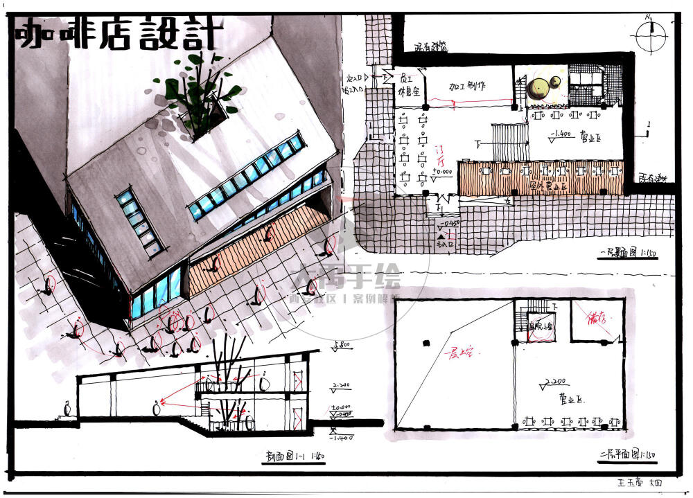 今日分享二：咖啡厅设计--大禹手绘2020寒假班案例解析作品欣赏