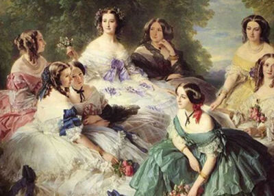 >The Empress Eugenie Surrounded by her Ladies in Waiting, 1855 
