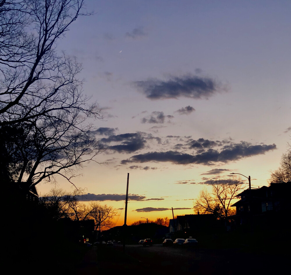 今天出去丢垃圾发现夕阳很美 就回来拿手机去散了个步，八点的肯村 还是很美的