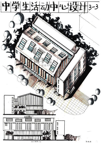 今日分享一：活动中心设计--大禹手绘2020寒假班建筑快题作品欣赏