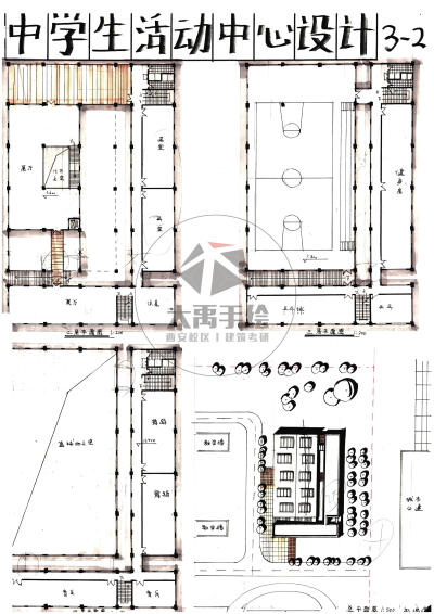 今日分享一：活动中心设计--大禹手绘2020寒假班建筑快题作品欣赏