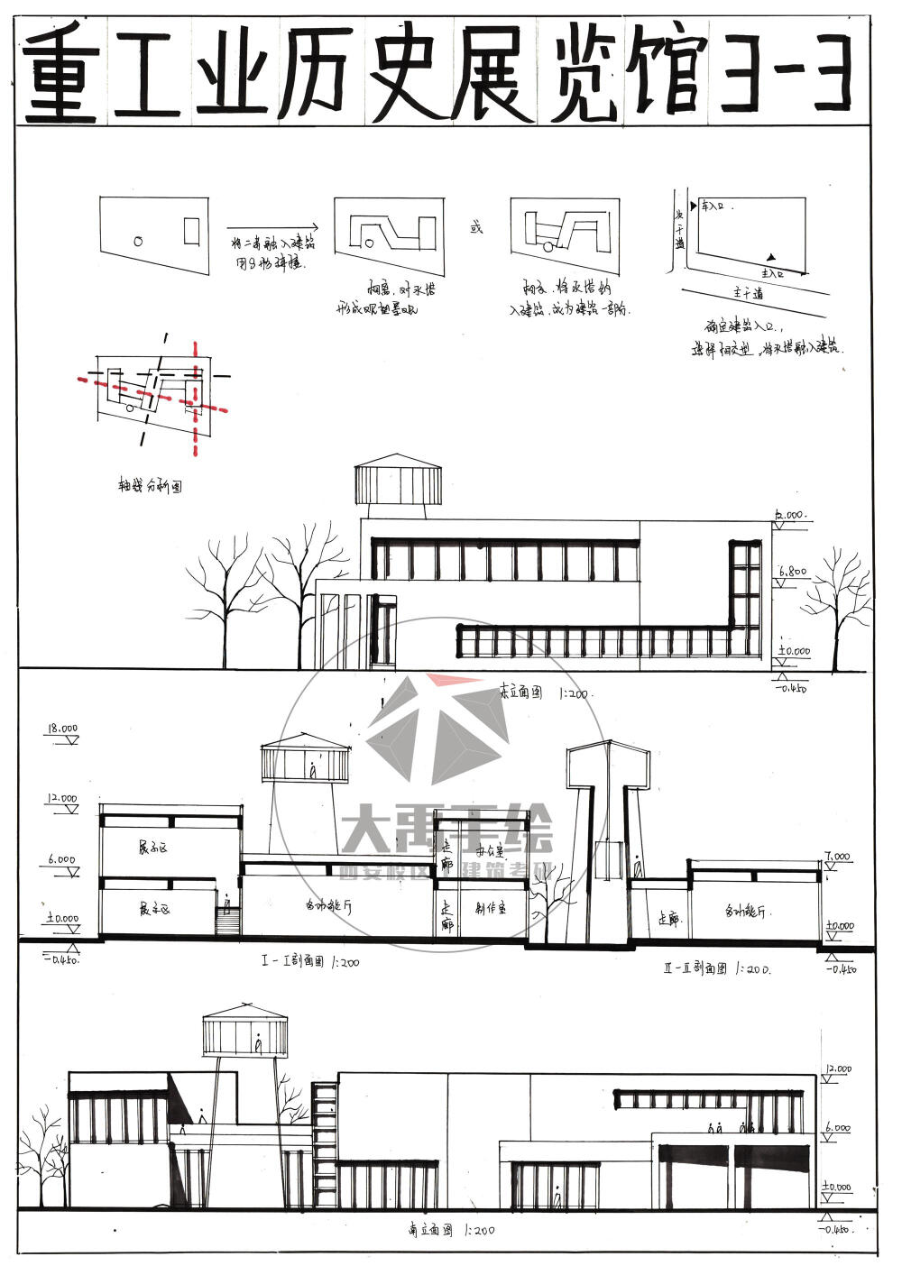 今日分享二：重工业历史展览设计--大禹手绘2020寒假班建筑快题作品欣赏