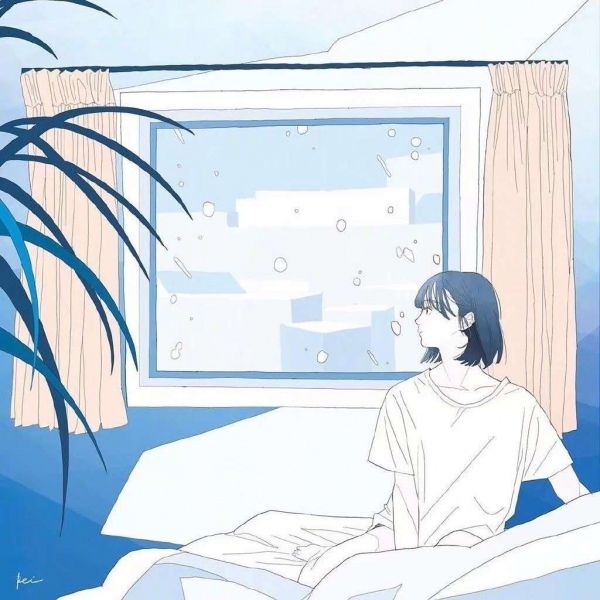 【动漫女头】日本插画师 かとうれい rei kato (katorei_) 蓝色 干净 清爽 齐肩短发 学院系 卧床看雪