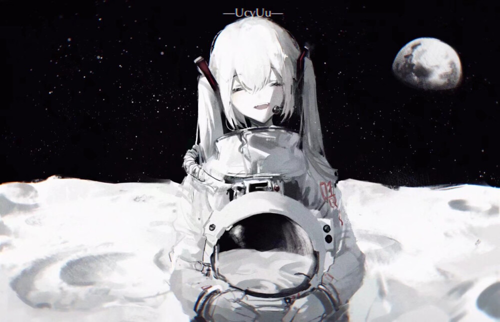 #虚拟歌者与曲绘# 初音未来
“带你去宇宙。”
画师：绀屋鸦江