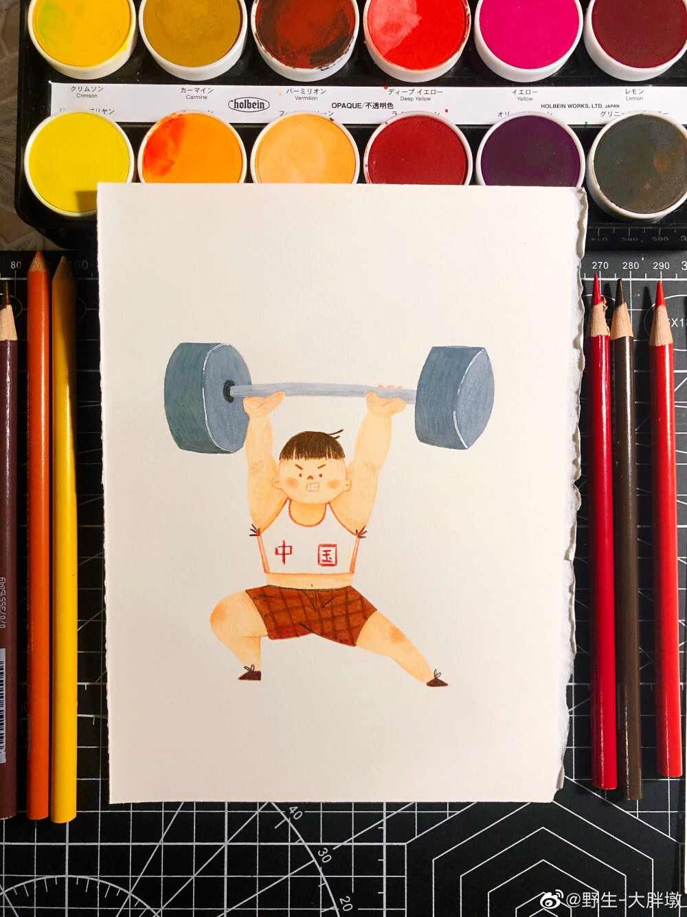 插画 板绘 儿童画 可爱 壁纸 手绘 举重运动员