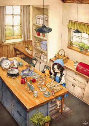 森系少女插画
