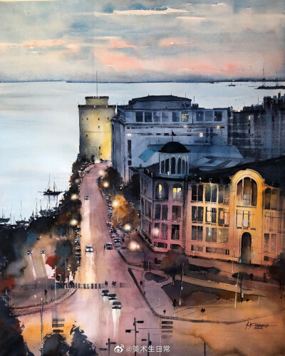 车水马龙 Maria Cornea 水彩 ​​​​