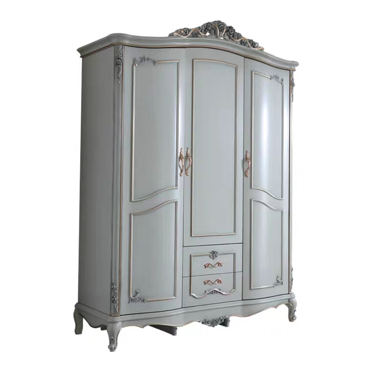 赫莎宫廷法式家具欧式实木祖母绿三门衣柜卧室手工描金雕刻衣橱HR