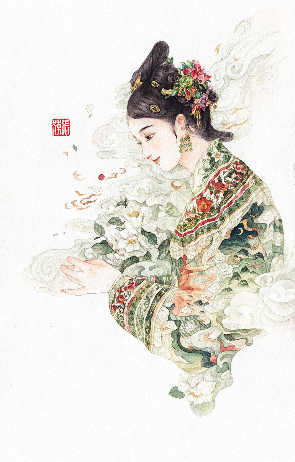 [cp]水彩｜绝美古风美人，唤醒万千少女心中的三生三世，美哭了~
插画师：三朝君 ​​​[/cp]