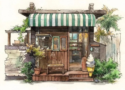 一组很清新的水彩风景画
画师微博：欧阳贝
