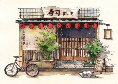 一组很清新的水彩风景画
画师微博：欧阳贝
