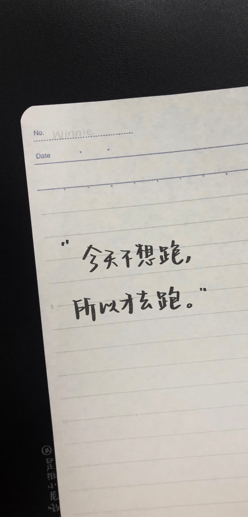 “今天不想跑，
所以才去跑”
——村上春树
❤️
• 文素来源四月摘抄贴
• 手写©️是维小尼嗷
——
今天小尼终于9图营业啦
而且应了大家的要求，做了壁纸尺寸的！！惊喜吧
#Winnie的摘抄##一起练字##手写壁纸# ​