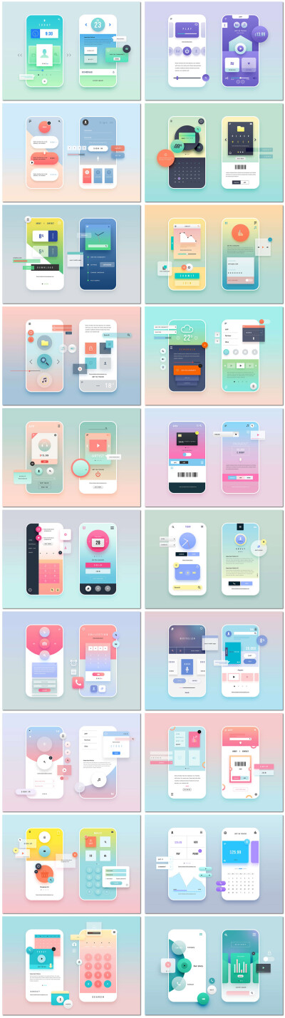 手机UI设计APP交互界面试作品扁平化应用渐变海报设计psd模板素材