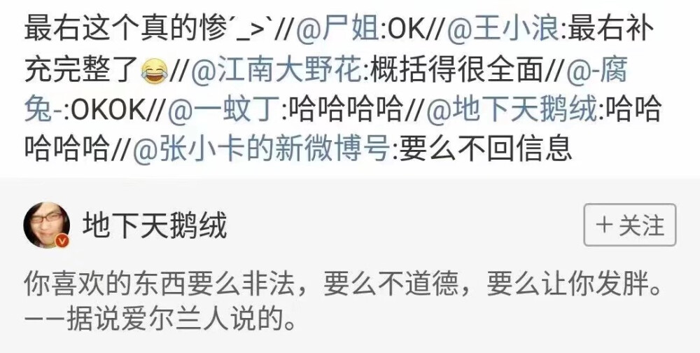 你喜欢的东西要么非法，要么不道德，要么让你发胖。据说爱尔兰人说的。