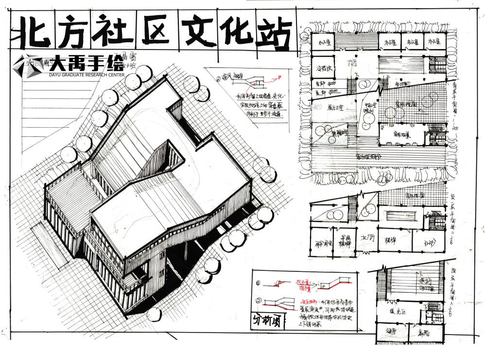 今日分享二：北方社区文化设计--大禹手绘建筑快题优秀作品欣赏