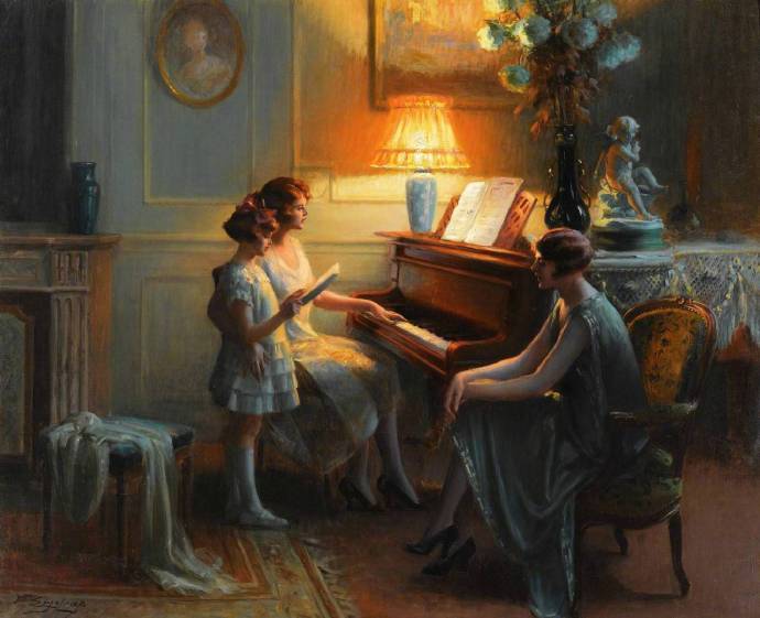 夜灯。作者：19世纪画家Delphin Enjolras ​​​​