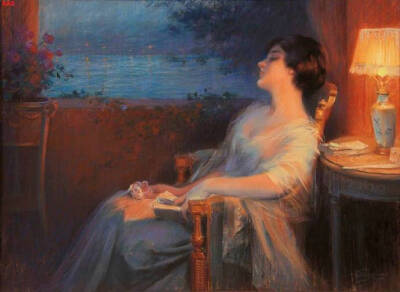 夜灯。作者：19世纪画家Delphin Enjolras ​​​​