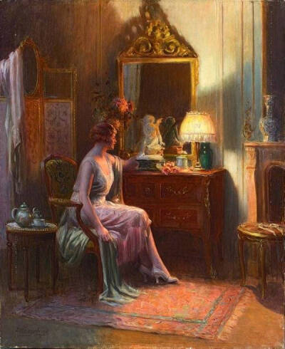 夜灯。作者：19世纪画家Delphin Enjolras ​​​​