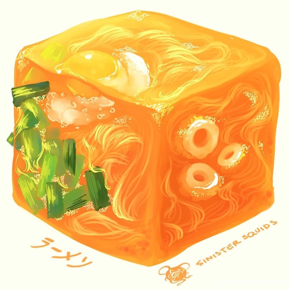 色彩绚丽的方块美食插画