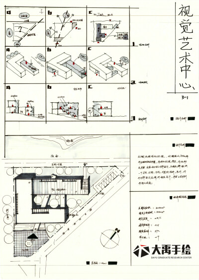 【大禹手绘】优秀建筑快题分享，建筑快题——视觉艺术中心设计更多免费资源私信我获取~
