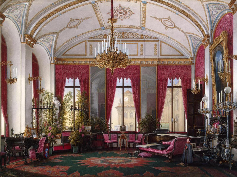 Interiors of the Winter Palace. The Raspberry Study of Empress Maria Alexandrovna
Hau, Edward Petrovich
Russia, 1860s