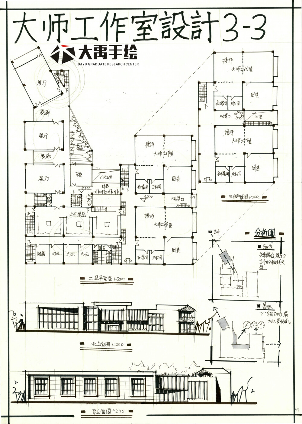 大禹建筑考研】优秀建筑快题分享，建筑快题——大师工作室设计第一弹！更多免费资源私信我获取~
