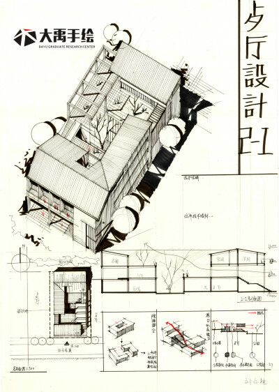 【大禹建筑考研】优秀建筑快题分享，建筑快题——餐厅设计第三弹！更多免费资源私信我获取~