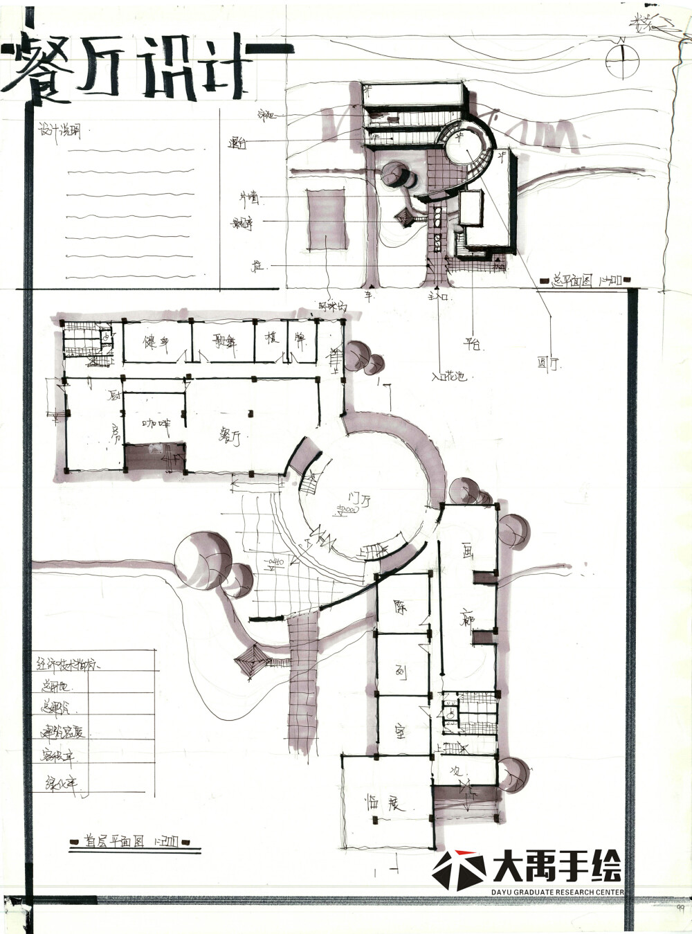 【大禹建筑考研】优秀建筑快题分享，建筑快题——餐厅设计第四弹！更多免费资源私信我获取~