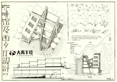 【大禹建筑考研】优秀建筑快题分享，建筑快题——餐厅设计第四弹！更多免费资源私信我获取~