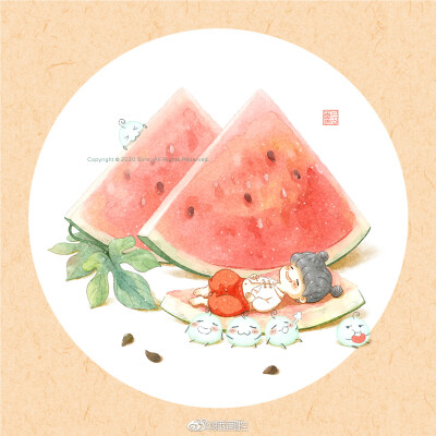 #手绘##插画# 作者：@兮零
《一起来吃水果吧！》系列插画
又到了吃西瓜的季节啦 (*^▽^)/★*☆
#每日一画# ​