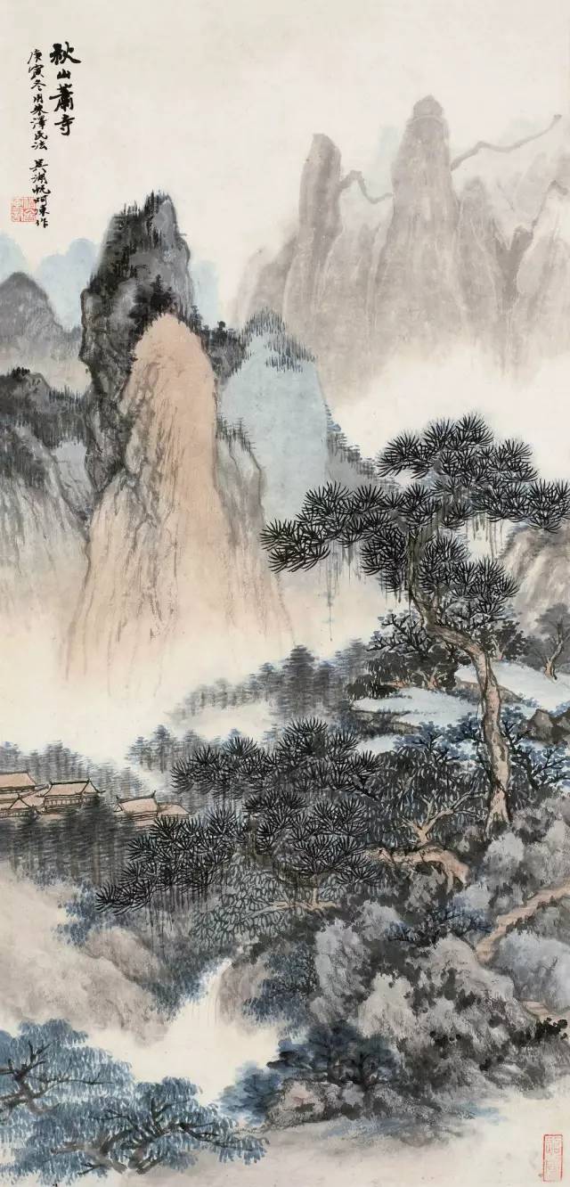 吴湖帆擅画山水,亦擅绘花卉,兼工书法。其山水以雅腴灵秀、缜丽清逸的复合画风独树一帜，尤以融水墨烘染与青绿设色于一体并多烟云者最具代表性。张大千曾将他誉为“民国画坛第一人”。
