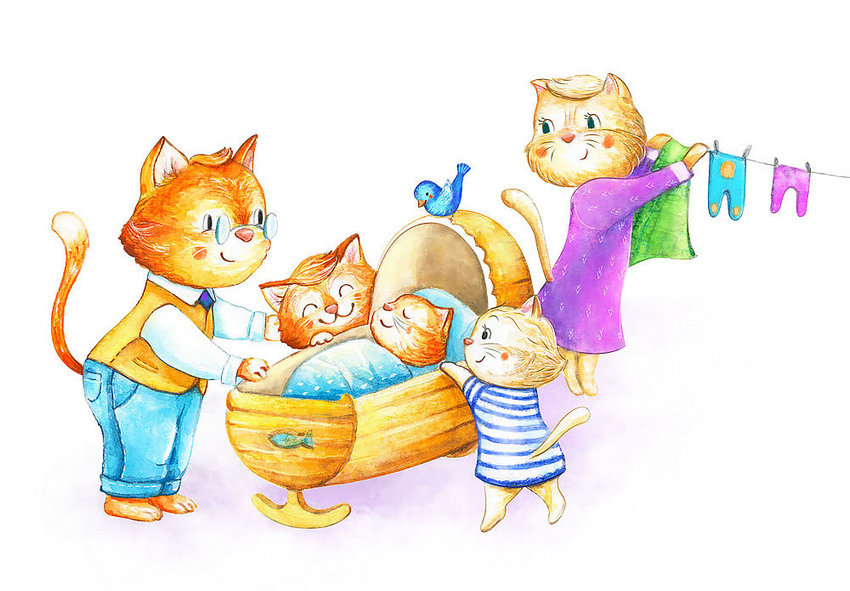 萌猫一家catfamily插画byolyabadulina