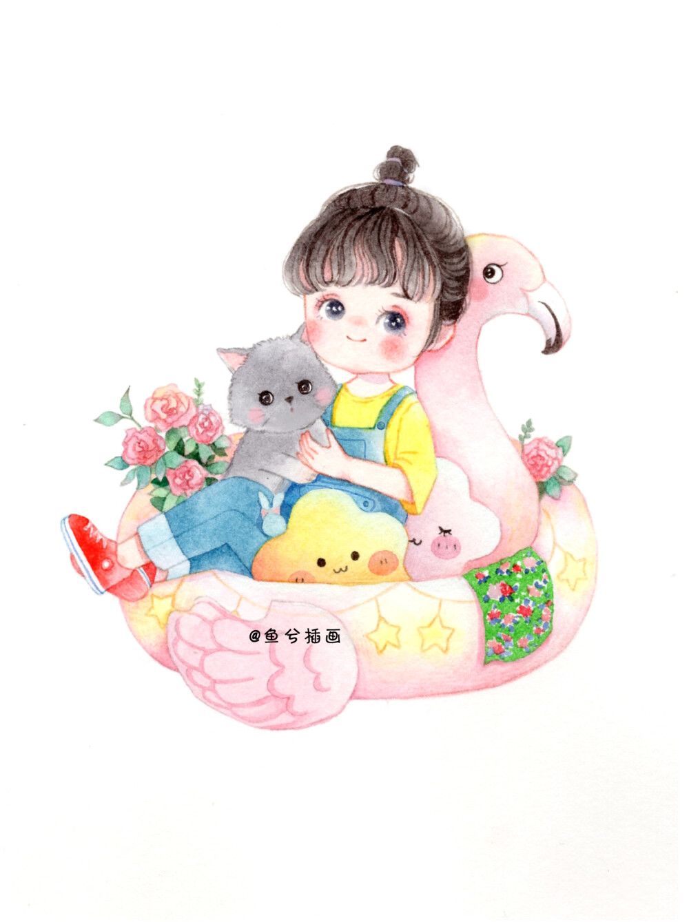 鱼兮原创手绘水彩儿童插画