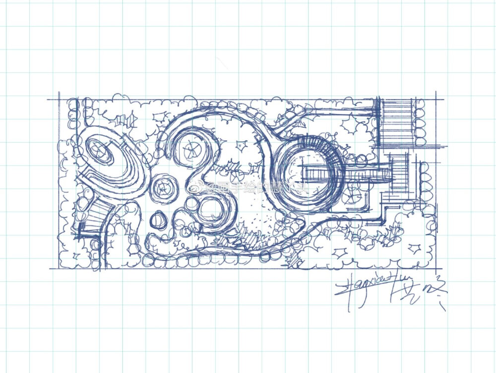 景观节点手绘平面图，来源于微博见水印，侵删歉
