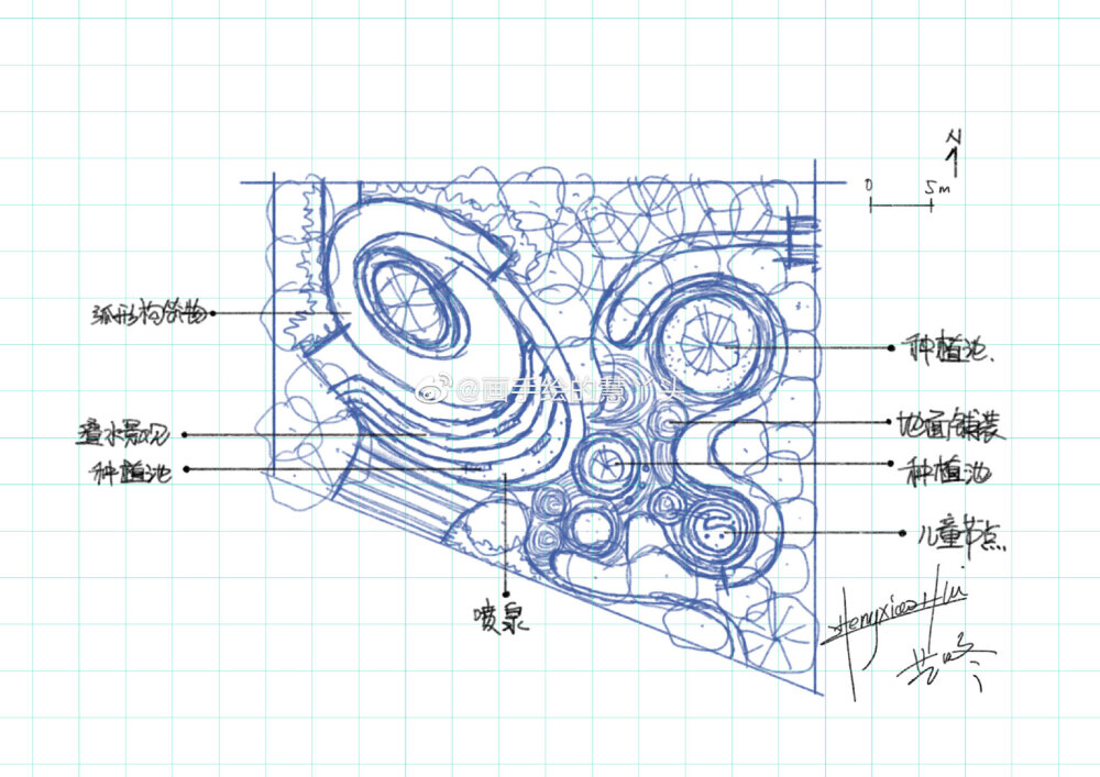 景观节点手绘平面图，来源于微博见水印，侵删歉