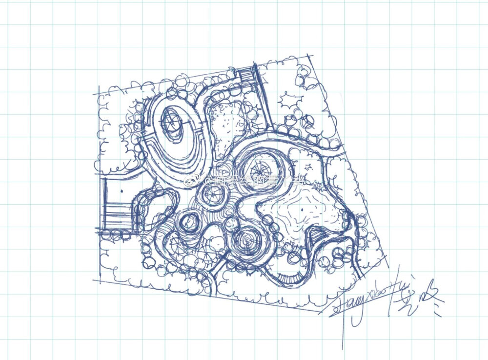 景观节点手绘平面图，来源于微博见水印，侵删歉