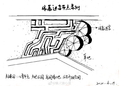 景观节点手绘平面图，来源于微博见水印，侵删歉