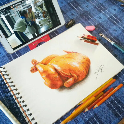 彩铅 手绘 临摹 美食 烧鸡 