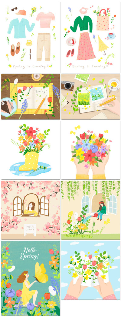 水彩花束花朵花店少女生窗户下午茶风景插画海报设计PSD模板素材
