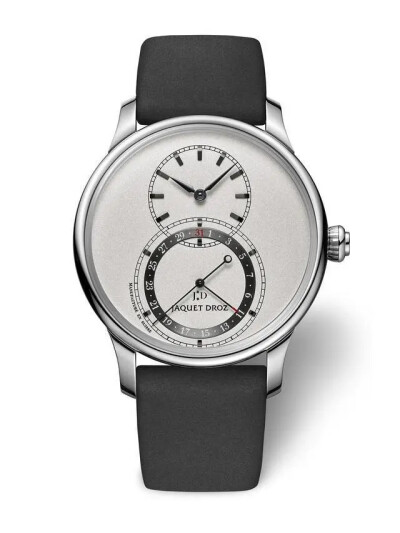 雅克德罗(Jaquet Droz)2020新款 日期显示大秒针J007020351
精钢表壳，银色喷砂表盘，18K白金时标和镶饰经灰色镀层工艺处理