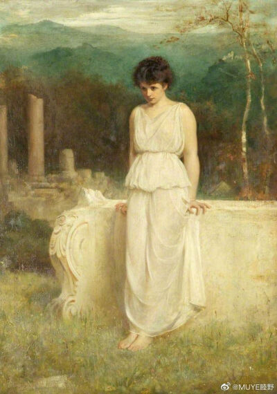 英国拉斐尔前派画家Philip Hermogenes Calderon（1833-1898）的作品以历史风俗题材为主，具备细节、幽深、写实的特点，他是皇家艺术学院院士和管理人。